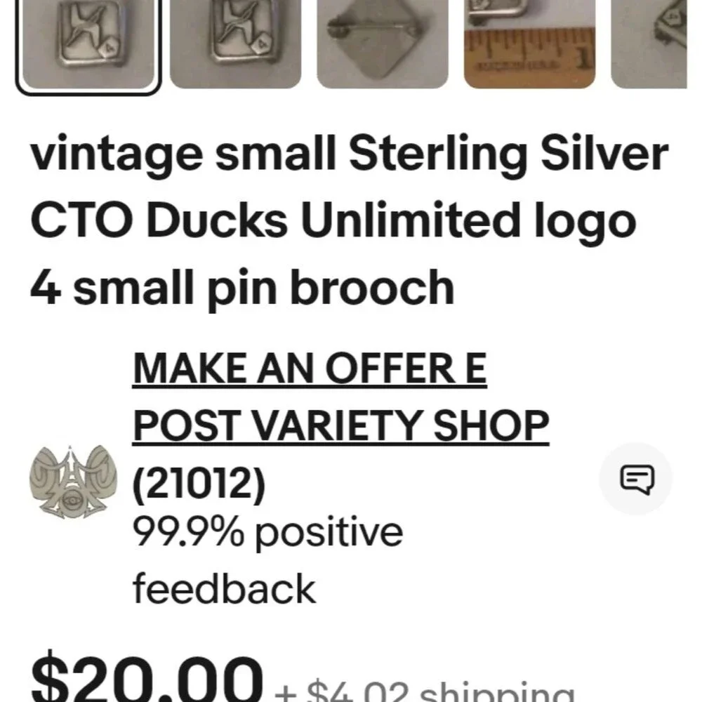 Vintage Sterling Silver CTO Ducks Unlimited Logo Pin Brooch